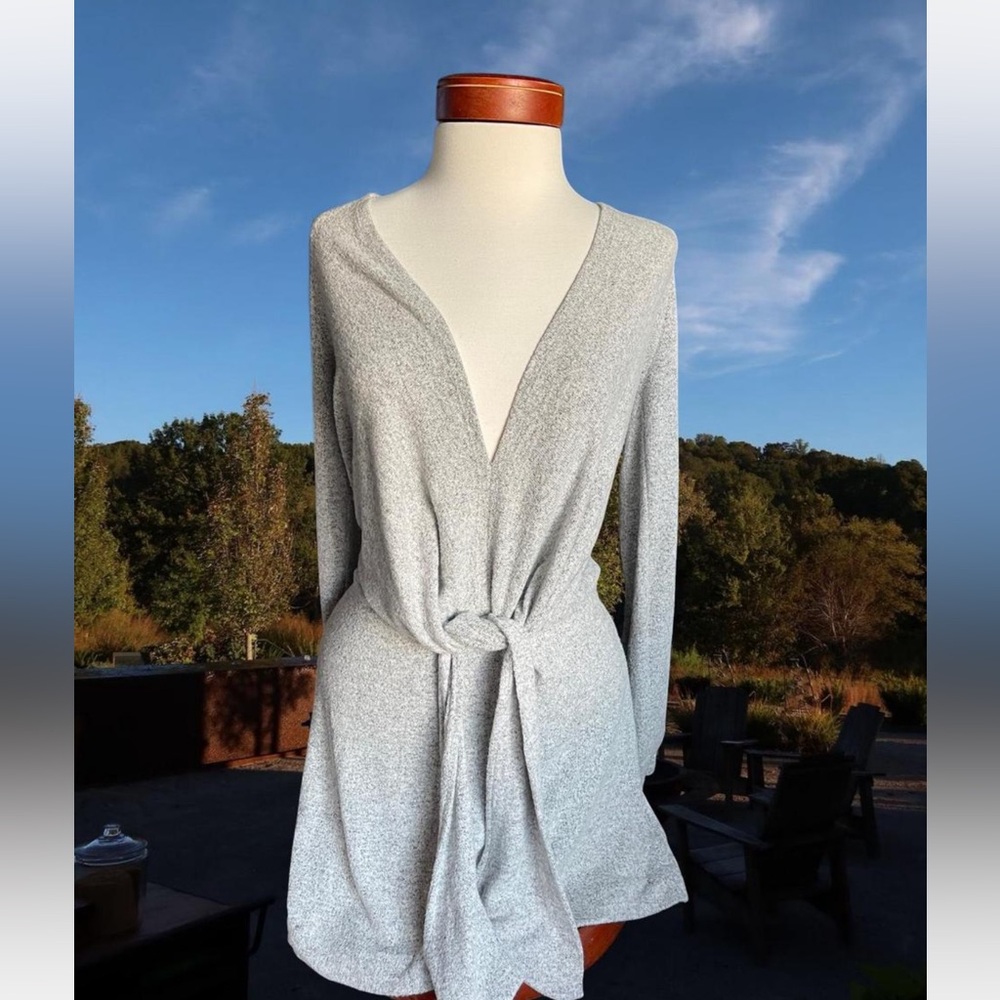 Free people Ginger Cozy tie front sweater Dress Heather Mini Long Sleeve Sweater